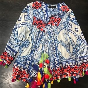 Hemant & Nandita printed Cape with tassels. XS